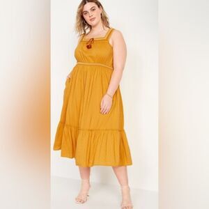 Old Navy Women's Marigold Mustard Yellow Tired Milkmaid Cottage Core Dress XXL